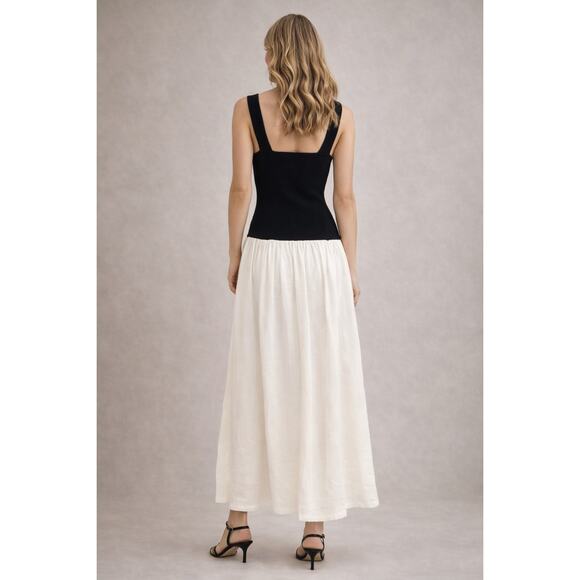 New with Tags La Ligne Henriette Dress L Black Ivory Knit Drop Waist Slit Flowy - Picture 2 of 16